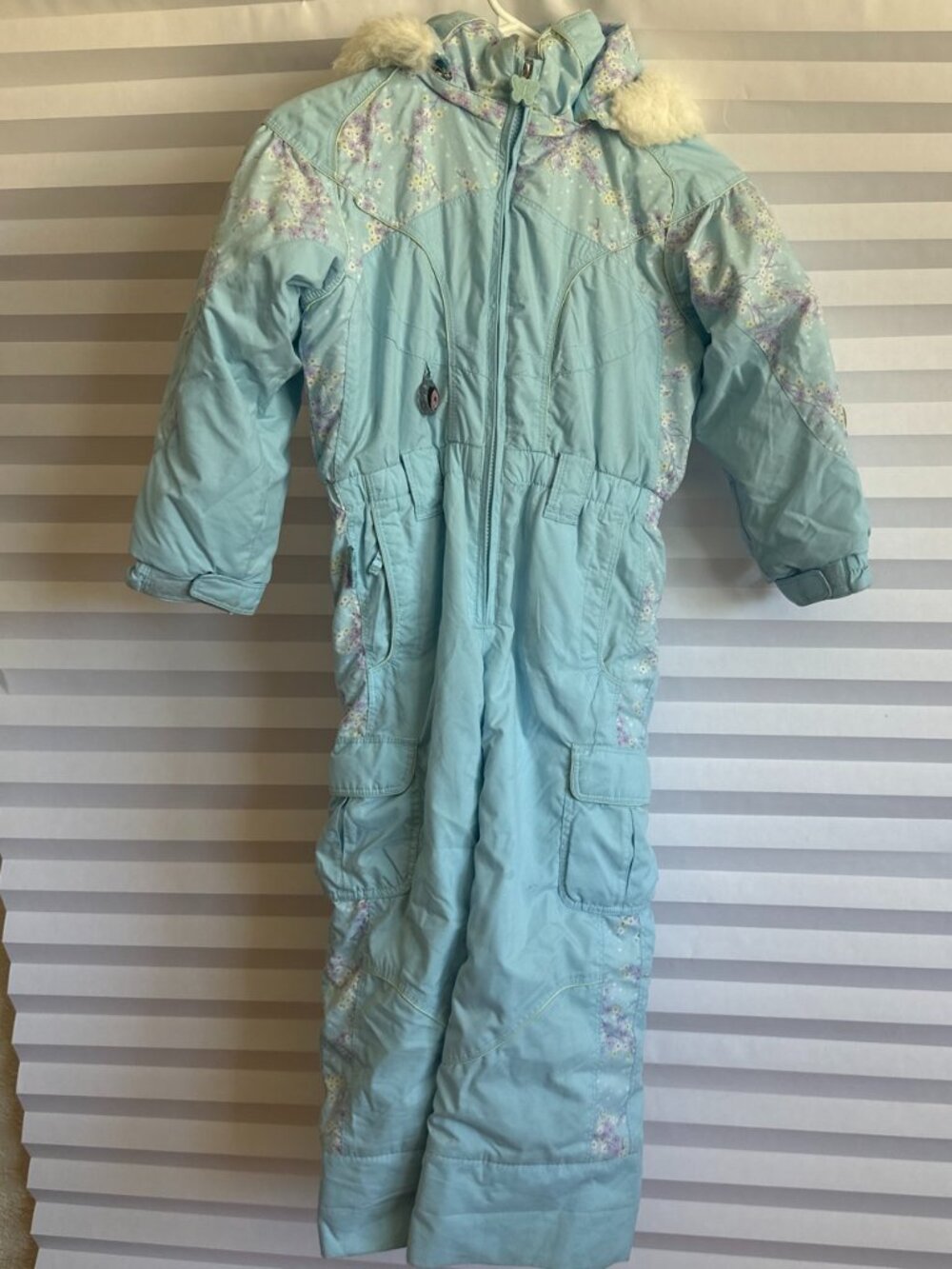 Girls I-Grow Baby Blue One Piece Snowsuit Size 5 Winter Ski Bunting Suit Hooded
